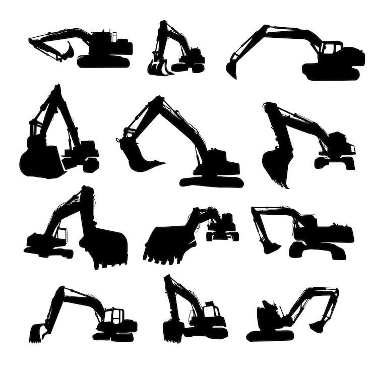 Vector ilustración de conjunto de vectores de silueta de excavadora