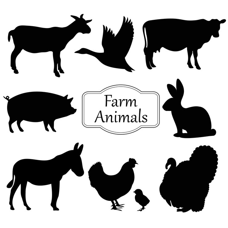 Ilustración del conjunto vectorial de animales de la granja