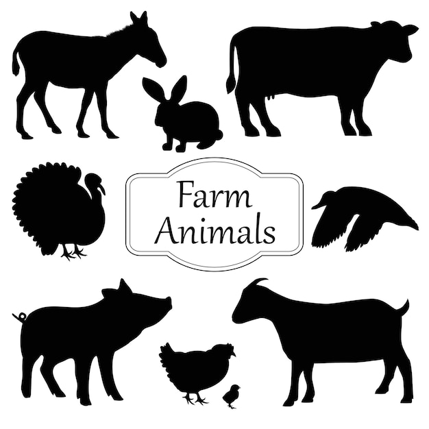 Ilustración del conjunto vectorial de animales de la granja