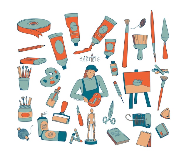 Ilustración de conjunto vectorial de elementos de diseño dibujados a mano por un artista creativo