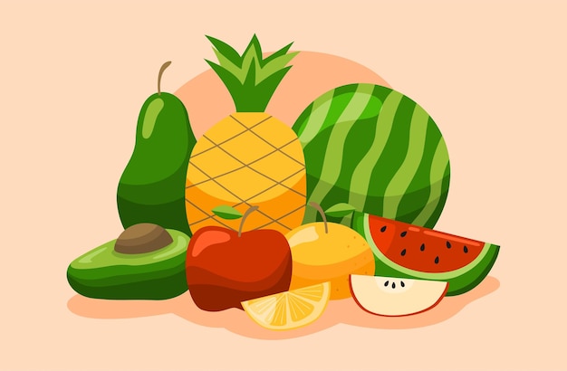 Ilustración del conjunto vectorial de frutas tropicales