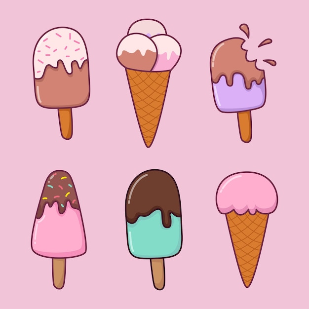 Ilustración del conjunto vectorial plano de helados