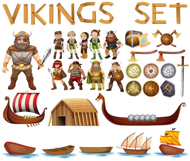 Vector ilustración de un conjunto de vikingos