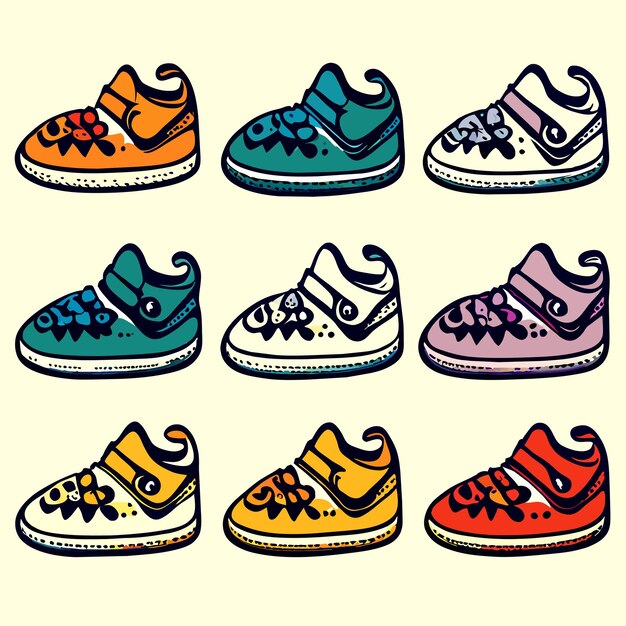 Vector ilustración de un conjunto de zapatos para bebés