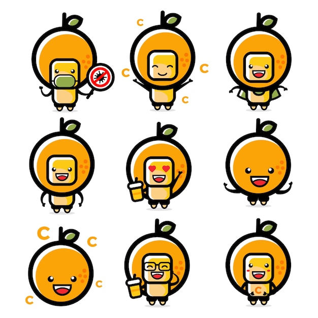 Ilustración de conjuntos de caracteres naranjas