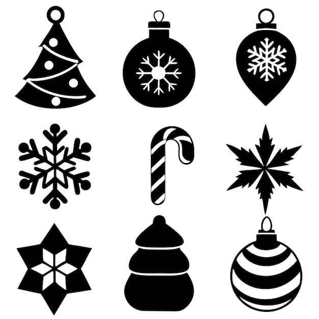 Ilustración de conjuntos vectoriales de iconos de decoración navideña