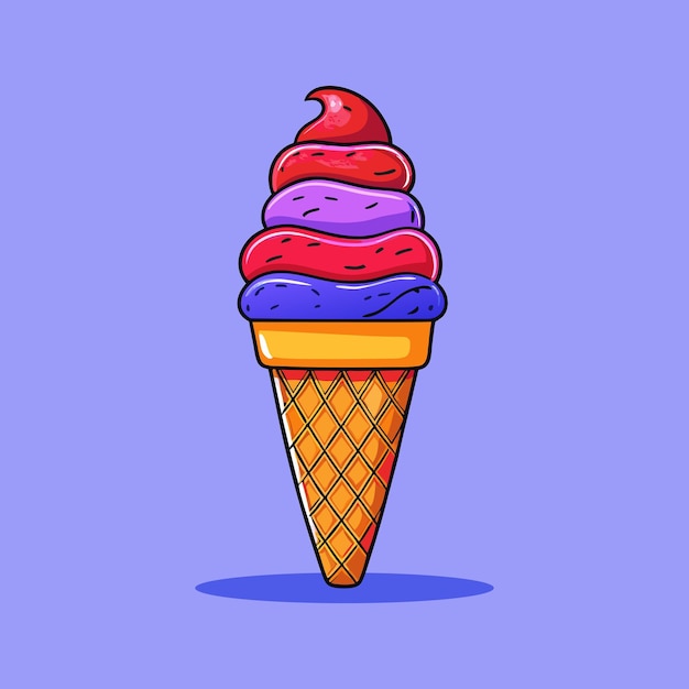 una ilustración de un cono de helado con colores púrpura y azul