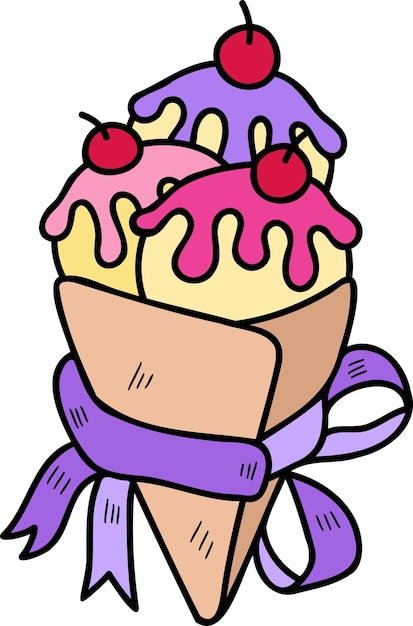 Ilustración de cono de helado de vainilla dibujado a mano