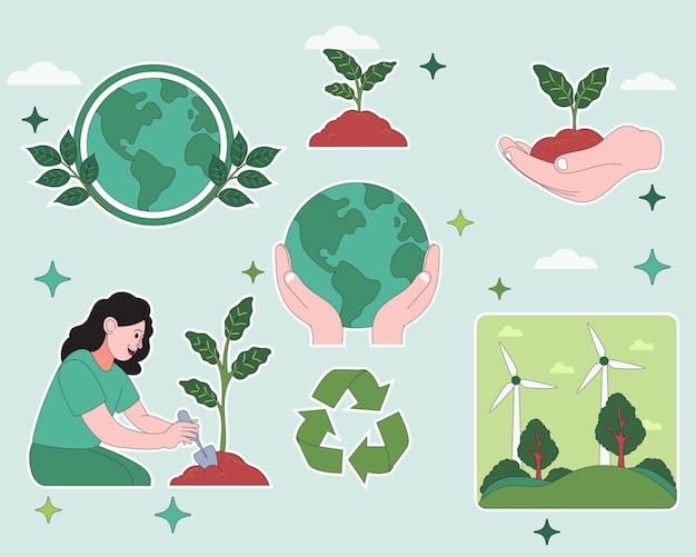 Ilustración de la conservación del medio ambiente y la vida sostenible