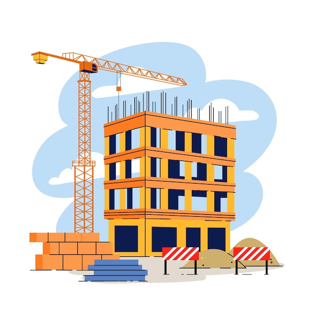 Ilustración de construcción de un edificio dibujada a mano