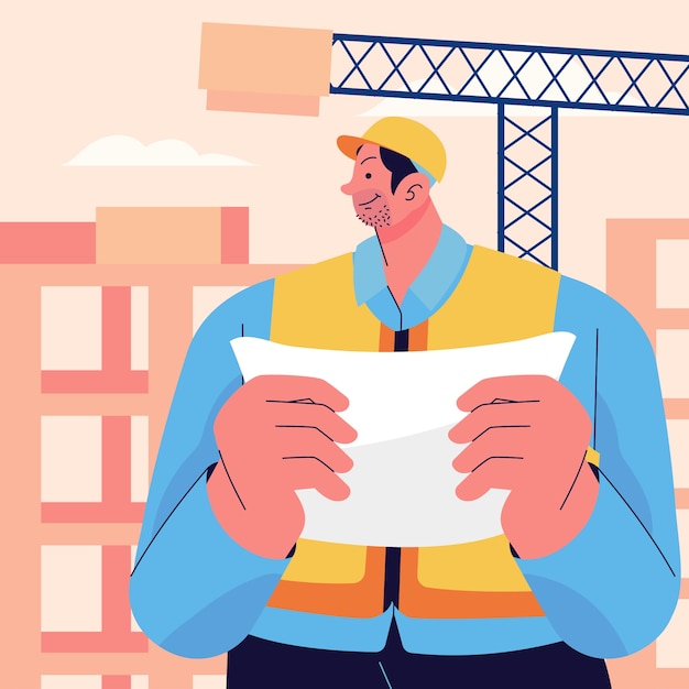 Ilustración de la construcción de un edificio plano