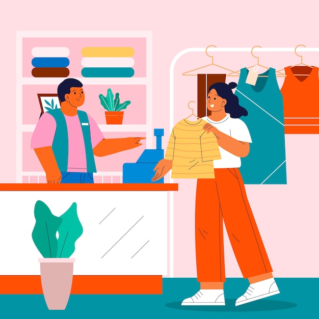 Ilustración del consumismo plano
