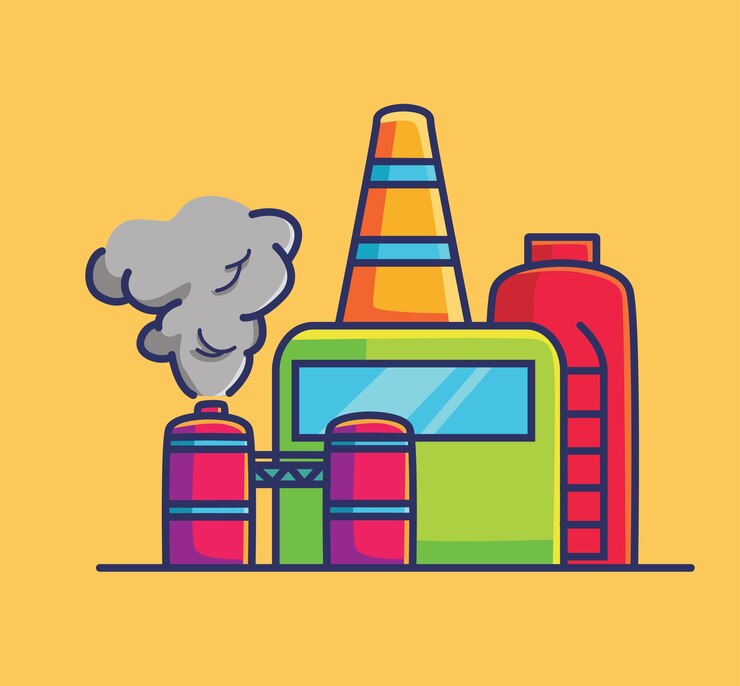 Vector ilustración de contaminación de fábrica estilo de dibujos animados plana icono de ilustración premium vector logo mascota