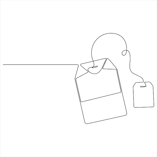 Ilustración continua de una bolsa de té de papel Bebida de hierbas cálida para una mañana refrescante