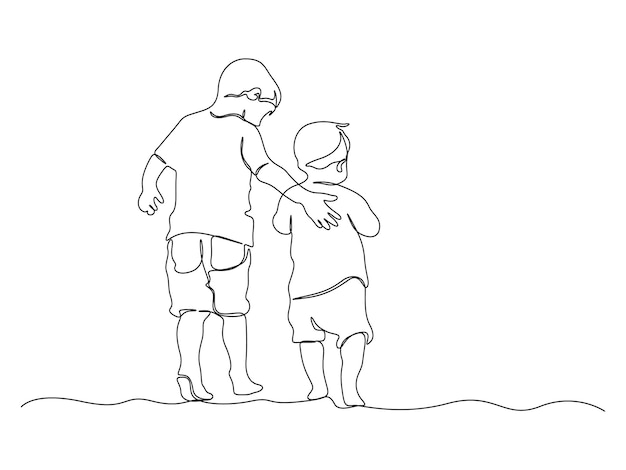 Ilustración continua de una línea de dos vectores hermanos