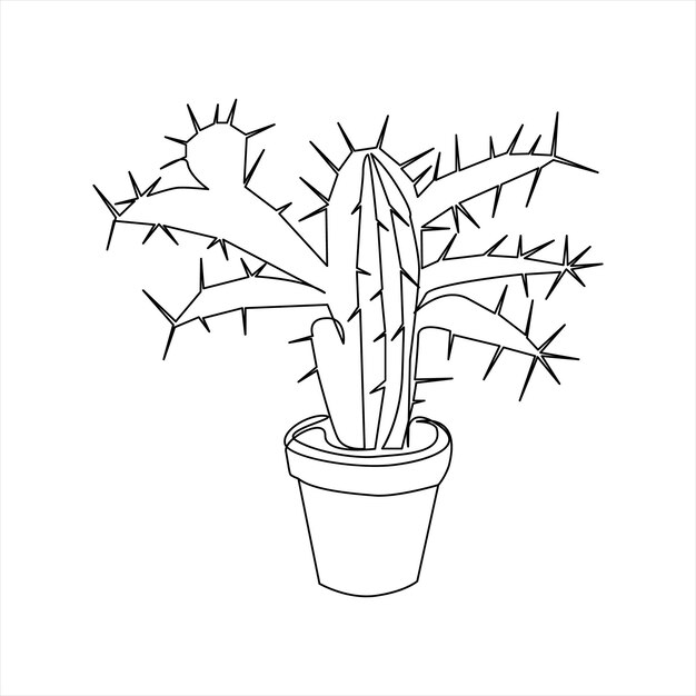 Ilustración continua de una línea de planta de cactus de arte vectorial aislada sobre fondo blanco minimalista