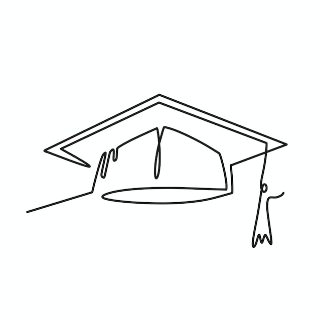 Ilustración continua de sombrero de graduación de vector de arte de una línea