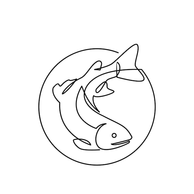 Ilustración continua única de los peces salmón