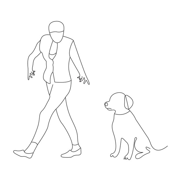 Ilustración continua de un vector de arte de perro de una línea