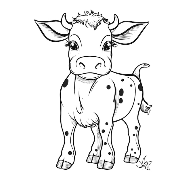 Vector ilustración de contorno de animal dibujado a mano lindas páginas para colorear de vaca para niños