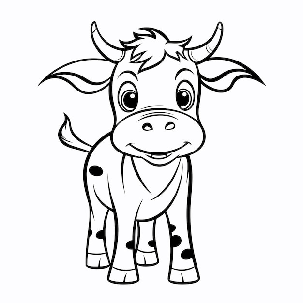 Ilustración de contorno de animal dibujado a mano Lindas páginas para colorear de vaca para niños
