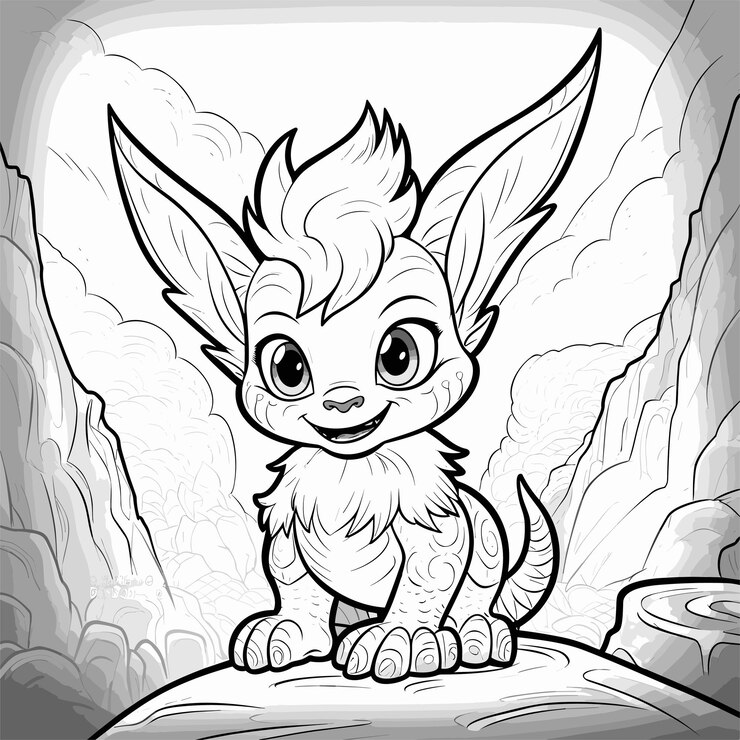 Vector ilustración de contorno de animal dibujado a mano lindo dragón para colorear para niños