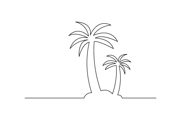 Ilustración de contorno de arte vectorial de una línea continua de un solo dibujo de línea de palma