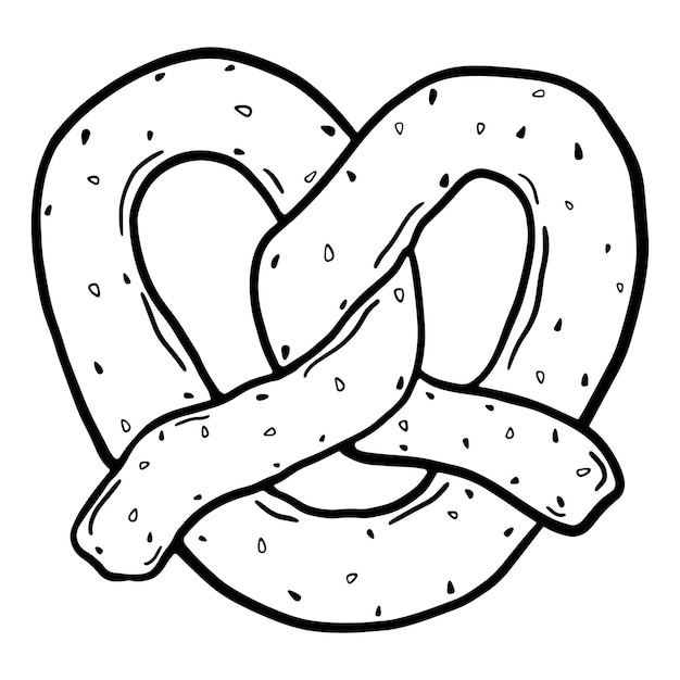 Ilustración de contorno blanco y negro de pretzel sobre un fondo blanco