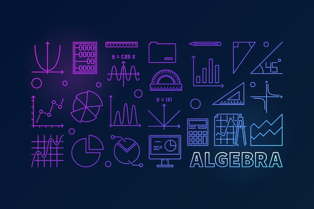 Ilustración de contorno colorido de vector de álgebra