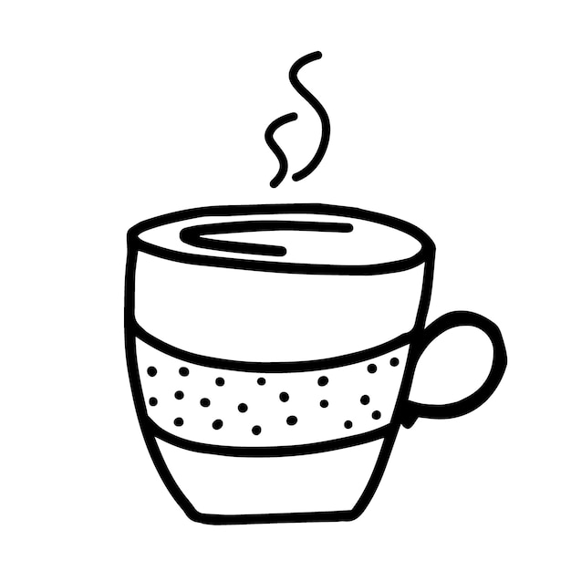 Ilustración de contorno dibujado a mano de taza con elemento de utensilios de cocina de bebida en estilo doodle