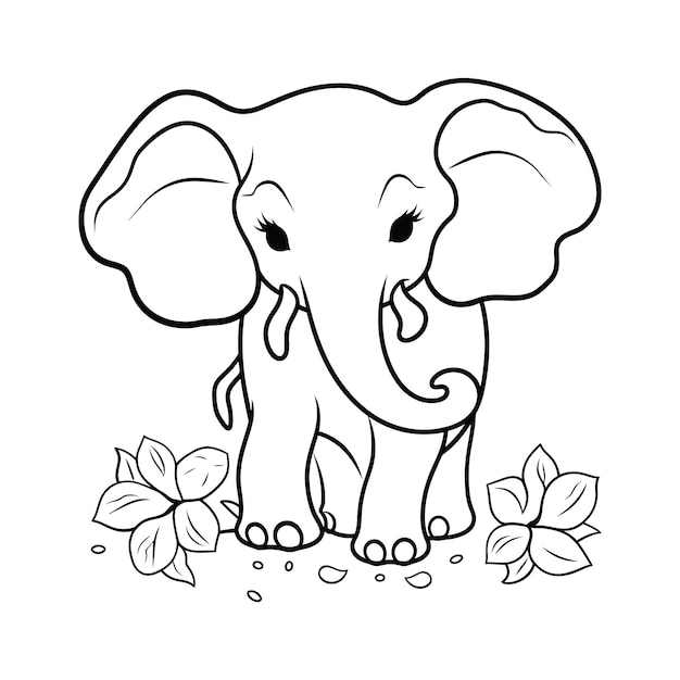 Ilustración de contorno de elefante dibujada a mano en página blanca