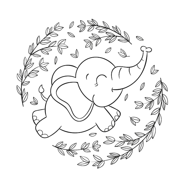 Vector ilustración de contorno de elefante dibujado a mano