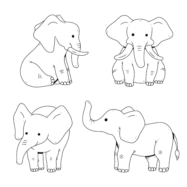 Vector ilustración de contorno de elefante dibujado a mano