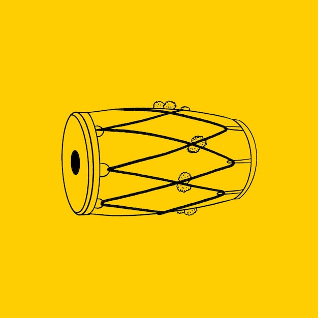 Ilustración del contorno del festival Punjabi Dhol Esbozo del dhol de la boda india