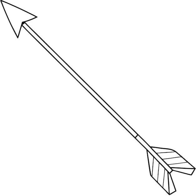 Ilustración del contorno de la flecha Arte de la línea negra simple Diseño de punta afilada del eje emplumado