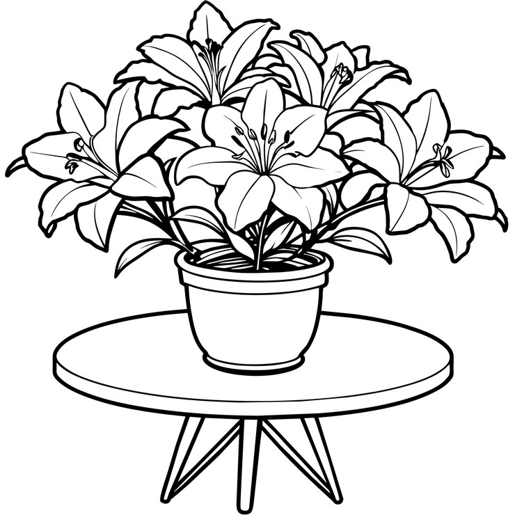 Vector ilustración del contorno de la flor de azalea diseño de la página del libro de colorear arte de línea negra y blanca de la flores de azalea