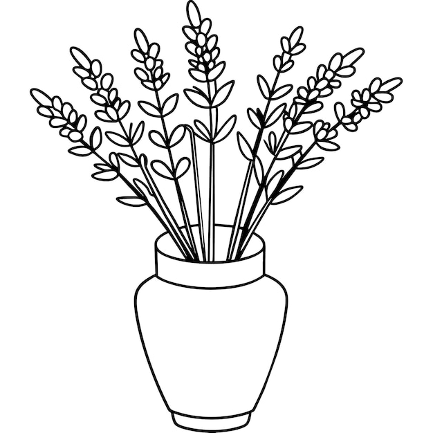 Ilustración del contorno de la flor de lavanda diseño de la página del libro de colorear Lavanda arte de línea en blanco y negro dr