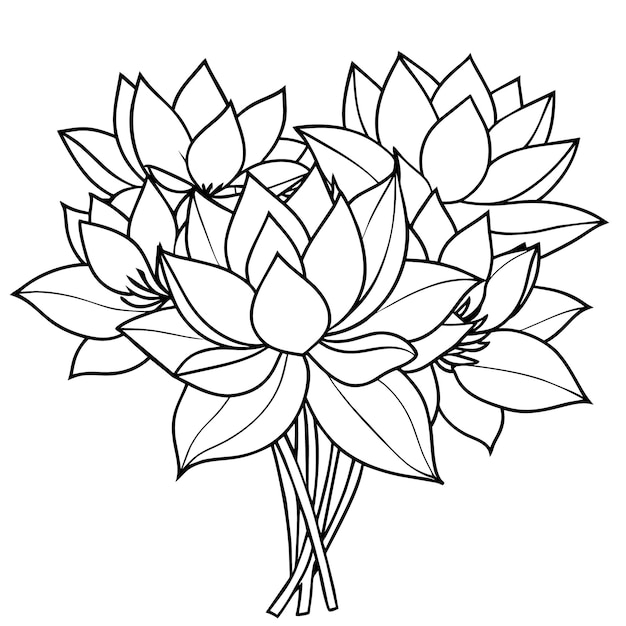 Ilustración del contorno de la flor de loto diseño de la página del libro de colorear arte de líneas en blanco y negro de la flores de loto