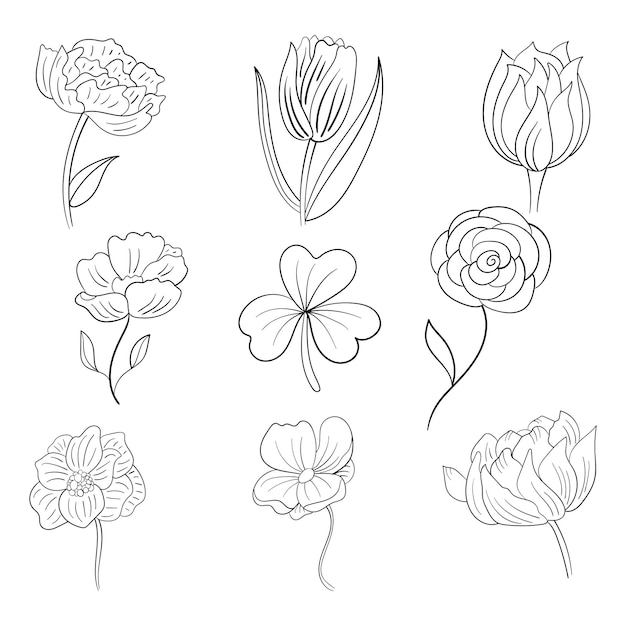 Ilustración del contorno de una flor plana y simple