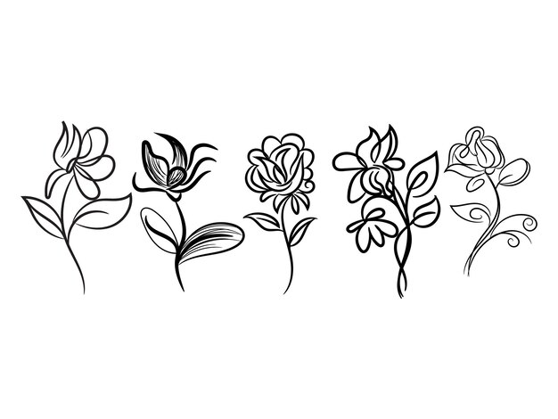 Ilustración de contorno de flor simple dibujada a mano por vector libre