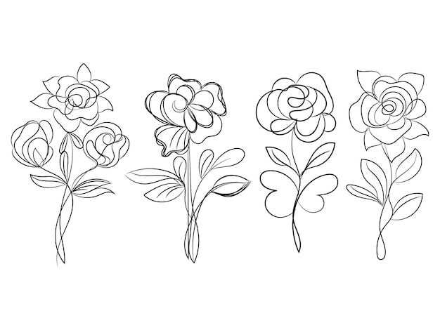 Ilustración de contorno de flor simple dibujada a mano por vector libre