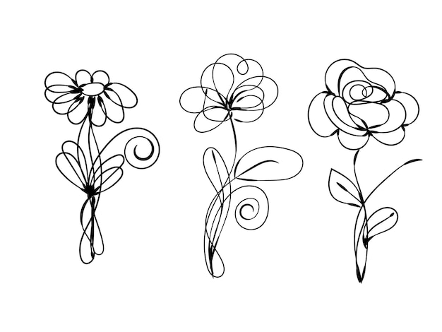 Ilustración del contorno de una flor simple dibujada a mano