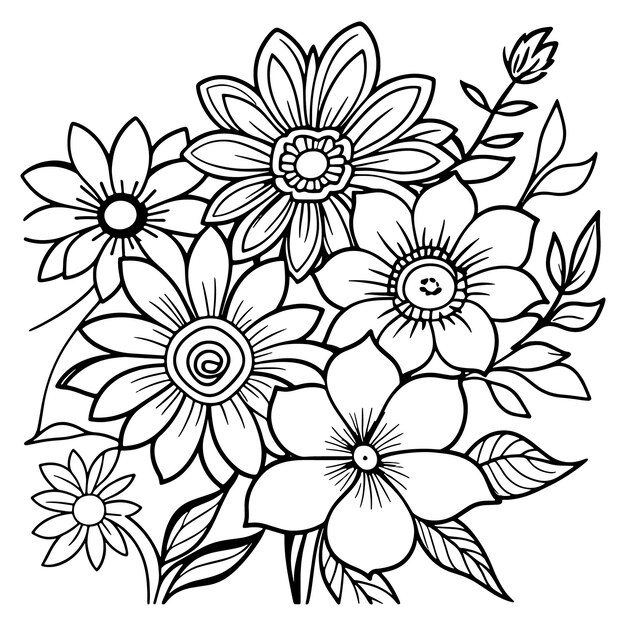 Vector ilustración de contorno floral para niños, dibujos para colorear, vector dibujado a mano