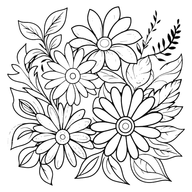 Vector ilustración de contorno floral para niños, dibujos para colorear, vector dibujado a mano