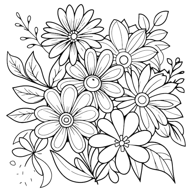 Vector ilustración de contorno floral para niños, dibujos para colorear, vector dibujado a mano