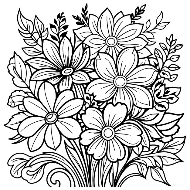 Vector ilustración de contorno floral para niños, dibujos para colorear, vector dibujado a mano