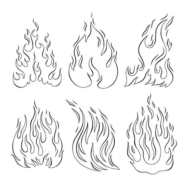 Vector ilustración de contorno de fuego de diseño plano
