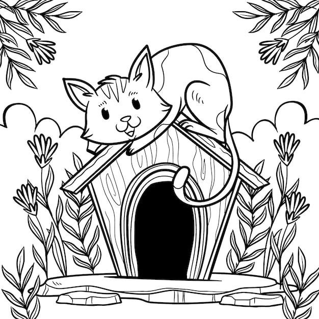 Vector ilustración de contorno de gato dibujado a mano