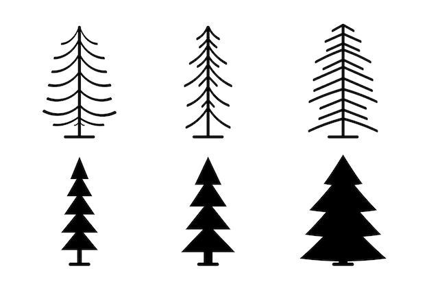 Ilustración del contorno del icono del árbol de abeto o pino