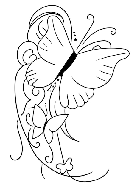 ilustración de contorno de mariposa y flor para colorear libro